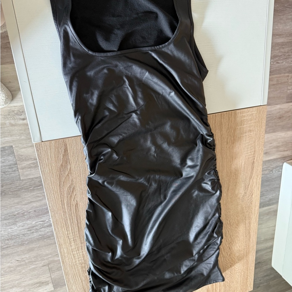 3 for $15! Pleather Black Ruched Sleeveless Dress